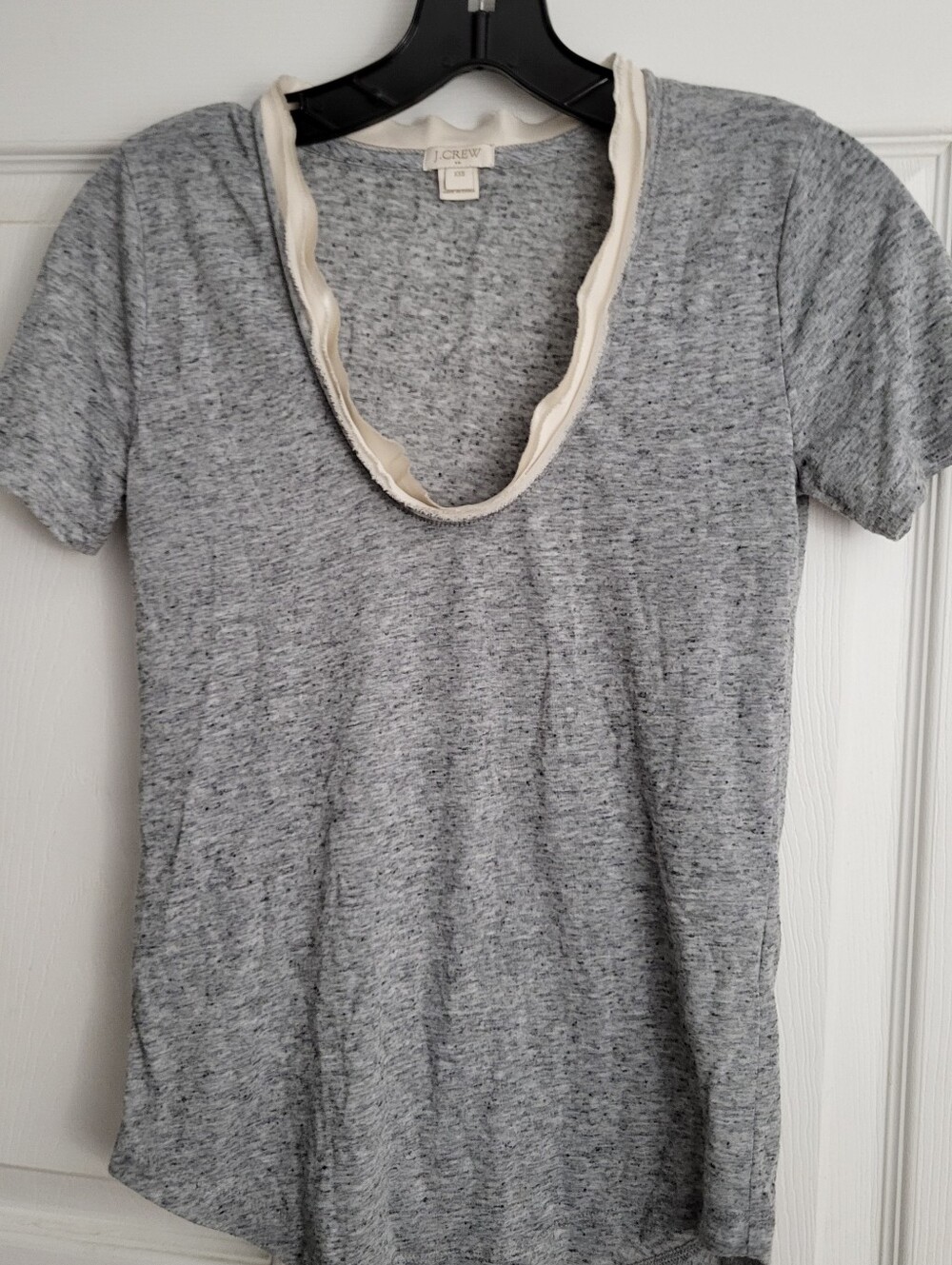 J. Crew Heathered Gray Short-Sleeve Scoop Neck Tee with Cream Trim